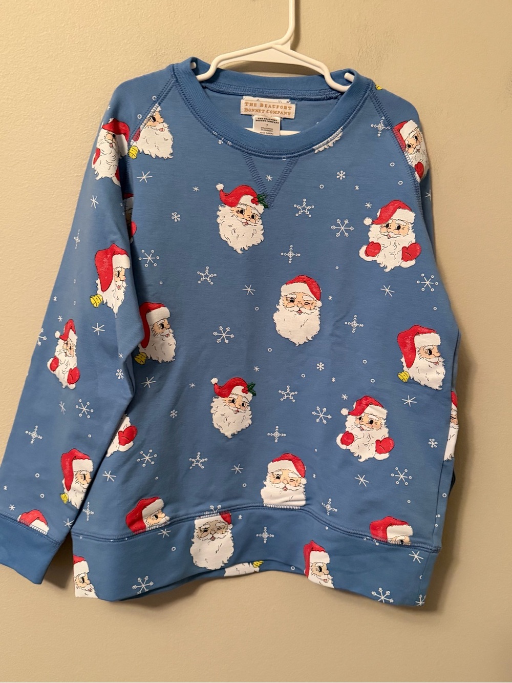 The Beaufort Bonnet Company Kids' Blue Santa Print Crewneck